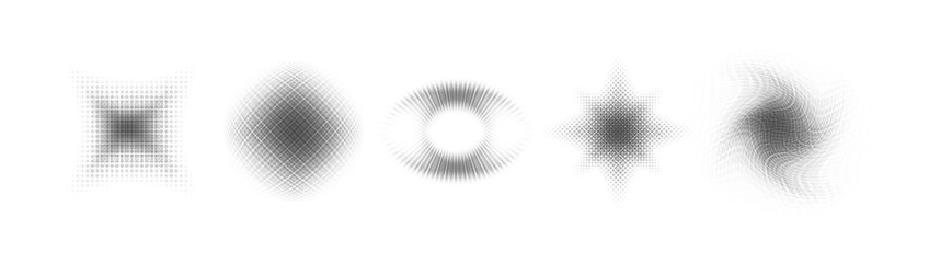 Grainy gray icons. Collection of abstract, geometric, and gray shapes for design and background. Abstract Geometric Shapes in Halftone