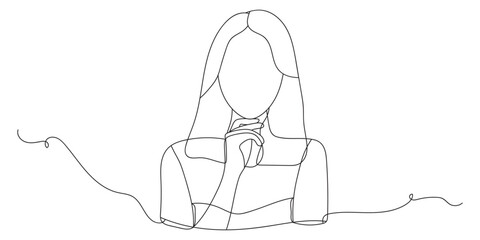 Continuous line drawing of Beauty girl face. Attractive young woman portrait female beauty. Black and white vector illustration