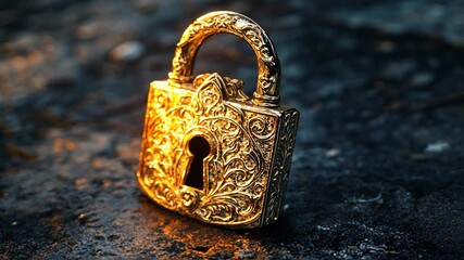 Elegant Gold Padlock with Intricate Details - Security and Opulence Visuals, Decoration - Powered by Adobe