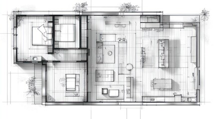 Modern house floor plan, top view. Interior layout design