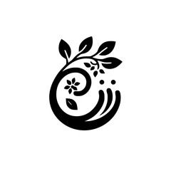 Artistic monochrome botanical design featuring stylized leaves, flowers, and flowing lines, creating a harmonious balance within an elegant composition.