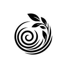 A minimalist black and white logo featuring a stylized spiral embracing a botanical element of leaves and a stem, set against a pure white backdrop, evoking a sense of elegance.