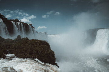 Iguazu falls from Brazilian side with blue sky