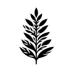 Bold Black Silhouette of a Detailed Leafy Branch on a Clean White Background, Highlighting Nature's Geometric Beauty.