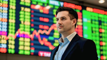 AI-Generated Financial Data Display in a Trading Office