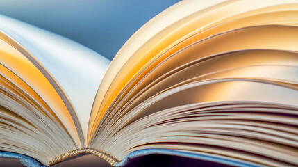 Abstract close-up image of an open book with pages fluttering, showcasing intricate details and dynamic textures