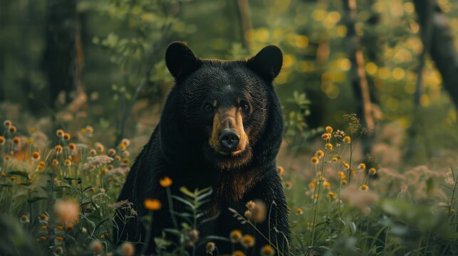 black bear in the forest - Powered by Adobe