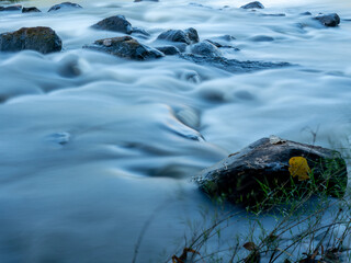 Clear Morning Stream Flowing Over Rocks