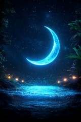 Night Moon Over Tropical Water