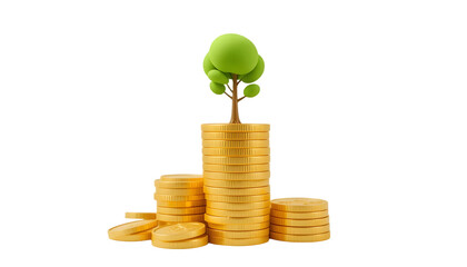 3d money tree growing from coins isolated