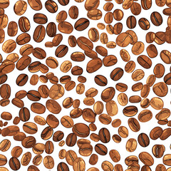 Obraz premium seamless pattern Realistic and artistic illustrations of coffee beans, brewing equipment, coffee cups for background or wallpaper