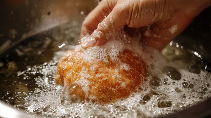 Fototapeta premium Close-up of hand cleaning kitchen sink