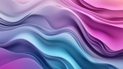 Fototapeta premium Abstract 3D design with smooth flowing curves and vertical lines. Dynamic wavelike patterns, gradient color, blending seamlessly from light blue to deep purple and warm