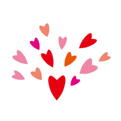 赤とピンクの舞うハートのイラスト