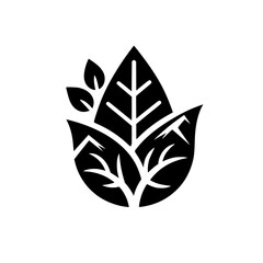 Sleek black and white botanical logo featuring overlapping leaves and intricate vein detailing, perfect for eco-friendly branding.