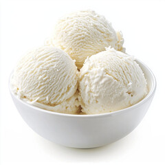 Creamy coconut ice cream scoops in white bowl, perfect for dessert lovers. Indulge in this delightful treat