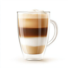 Creamy latte in clear glass cup with layered colors