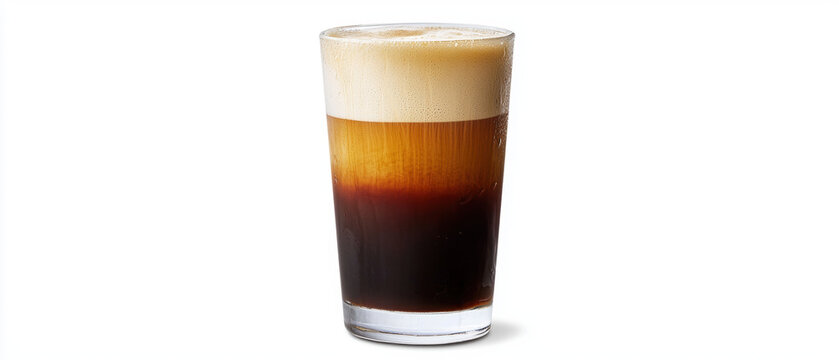 refreshing glass of nitro cold brew coffee with creamy foam and rich layers. Perfect for coffee lovers seeking smooth experience
