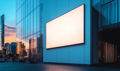 a blank billboard on a modern building. The image shows a large empty display with a city backdrop