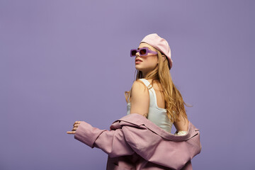 Spring vibes shine through a stylish young woman in a chic studio setting