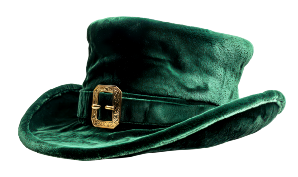 Green Velvet Leprechaun Hat for Festive St. Patrick's Day Celebrations Isolate on Transparent Background, cutout, png