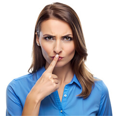 Naklejka premium Woman Shushing Secret Quiet isolated on transparent background