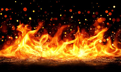 Glowing Ember Particles with Warm Golden Sparks in Rainy Atmosphere Background