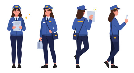 Obraz premium Confident police officer in uniform performing tasks detailed vector illustration