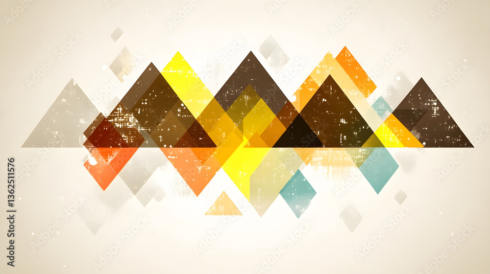 Poster A vibrant geometric design featuring colorful triangles and diamonds, creating a dynamic visual effect against a soft background