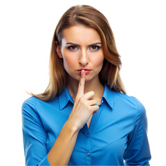 Naklejka premium Woman with Finger to Lips Secret isolated on transparent background