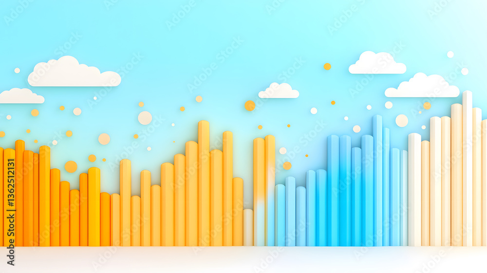 Poster a vibrant graphic representation of bar charts in orange and blue, set against a light blue backgrou