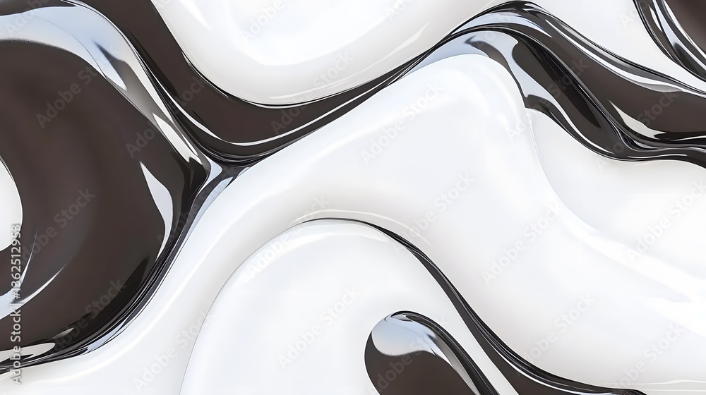 Poster A smooth, abstract design featuring flowing black and white curves that create a harmonious visual rhythm