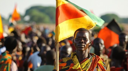 South Sudanese Patriotism, Flag Bearer at a Rally of National Unity