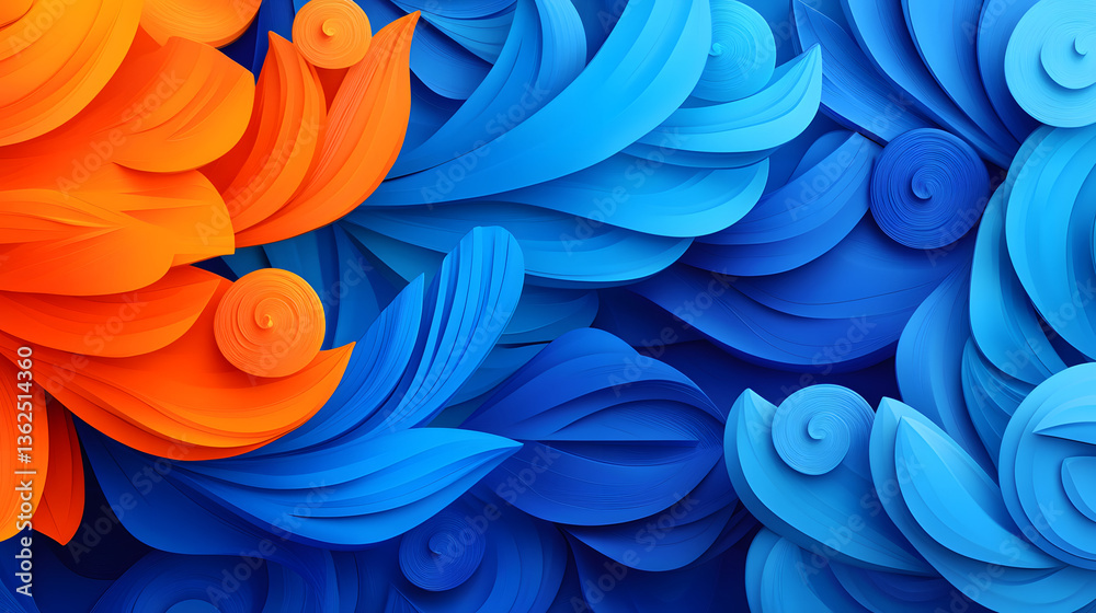 Aufkleber a vibrant, abstract design featuring swirling blue and orange shapes, creating a dynamic and texture