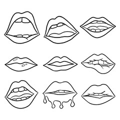 Hand Drawn Lips Elements Outline. Vector illustration about Face.