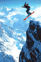 X-Treme Snowboarding: Defying Gravity on the Edge of a Towering Alpine Peak in a Daring Mid-Air Twist