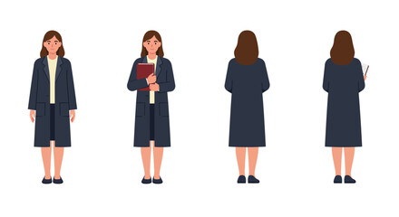 Obraz premium Character transformation showcasing a professional woman in flat vector illustration style