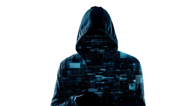 Mysterious figure in hoodie with digital data Isolate on Transparent Background, cutout, png
