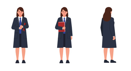 Fototapeta premium Businesswoman in formal attire changing poses in flat vector art