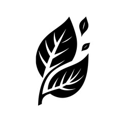 Silhouetted Leaves Composition: A striking black and white illustration featuring three overlapping leaves against a clean white background.