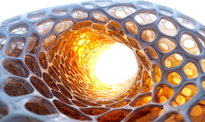 Hypnotic Swirling Vortex of Glowing Honeycomb Structure Isolate on Transparent Background, cutout, png