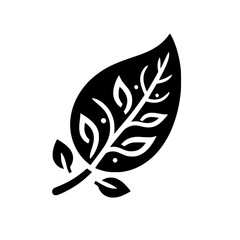 Minimalist Botanical Illustration: A Bold Black and White Leaf Design with Intricate Vein Detailing, Set Against a Clean White Background.