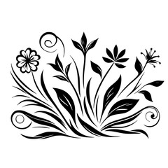 Elegant Black and White Floral Design: A stylized arrangement of stylized blooms, leaves, and tendrils, evoking a sense of sophistication and artistic flair.