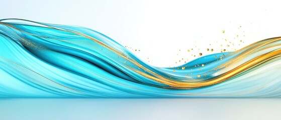 Flowing blue and gold abstract waves, vibrant colors blend gracefully, ideal for backgrounds, digital art, or presentations.