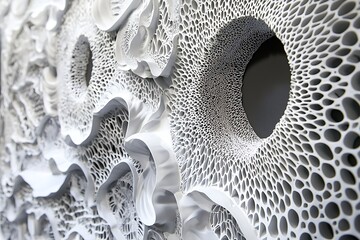 Intricate abstract white organic texture with complex patterns and voids