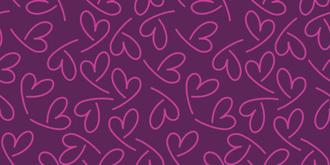 pink vector illustration pattern seamless hearts doodle on dark background for fabric bed linen, packaging, February 14, love