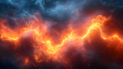 Fototapeta premium Fiery surge Glowing red-orange streak in dark blue space; ethereal