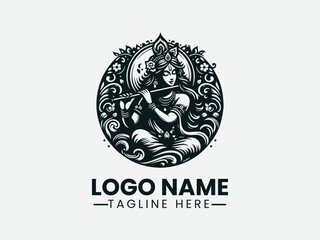 Silhouette of Krishna playing the flute with graceful posture. Hindu deity concept.