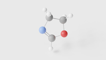 oxazoline molecule 3d, molecular structure, ball and stick model, structural chemical formula heterocyclic compound