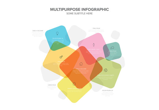 Colorful Multipurpose Infographic Design Layout with color squares icons and descriptions
